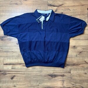 Envoy Mens Navy Blue Short Sleeve Polo Shirt Banded Hem White Collar XL NWT